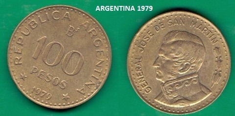 Argentina, Moeda B 100 Pesos, Ano 1979 Com General San