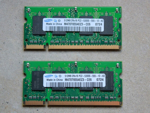 2 Memorias Ram Para Notebook, Samsung, 512 Mb, Pc2-5300s.