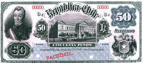 Chile Facsimil Billete 50 Pesos 3a Emisión Fiscal 1898