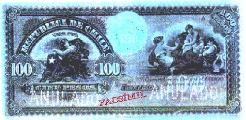 Chile Facsimil Billete 100 Pesos 4a Emisión Fiscal Azul