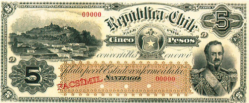 Chile Facsimil Escaso Billete 5 Pesos 1a Y 2a Emisión Fiscal