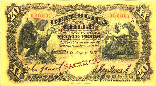 Chile Facsimil Billete 20 Pesos 4a Emisión Fiscal 1919