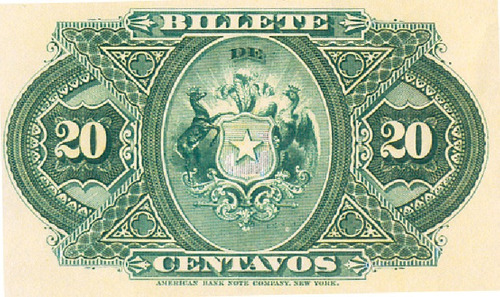 Imagen 2 de 3 de Chile Facsimil Raro Billete 20 Cent. 2a Emisión Fiscal 1883
