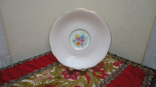 Divino Plato Ingles Porcelana Rosada Flores Pintadas Vealo