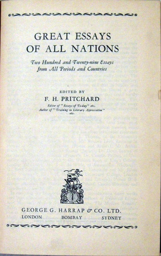 Pritchard Great Essays Of All Nations Ingles 1929 Ensayos