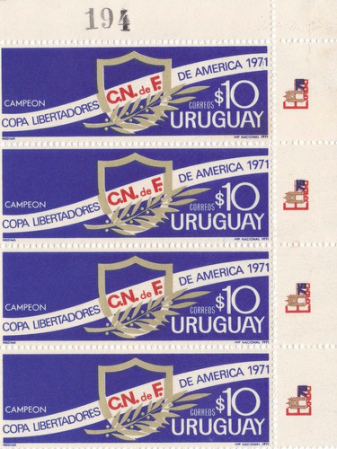 F- Uruguay 1971 - 4 Sellos - Sc# 810 Cuadro Nacional