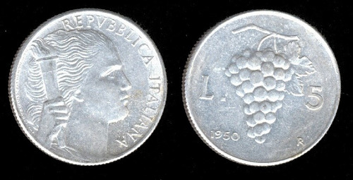 Italia 5 Liras 1950 R Exc+