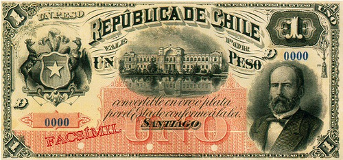 Chile Facsimil Escaso Billete 1 Peso 2a Emisión Fiscal 1883