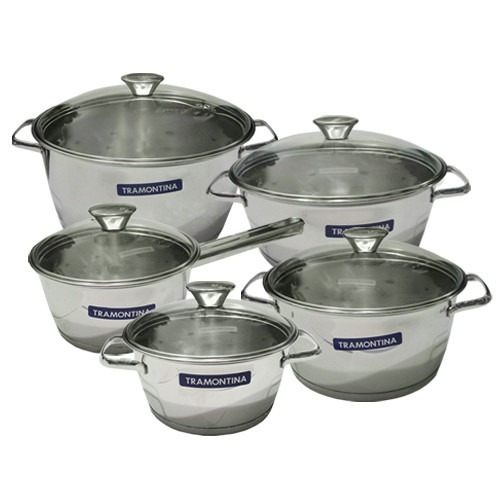 Bateria Cocina 5 Piezas Tramontina Acero Inox Triple Fondo