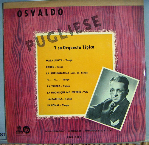 Tango, Osvaldo Pugliese Y Su Orquesta Tipica, Lp 10´, Css