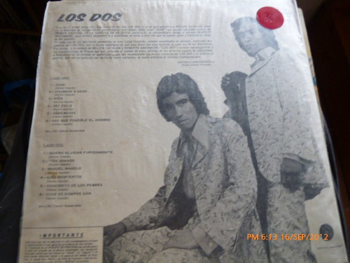 Vinilo Lp De Los Dos Ganador De Festival De Valdivia (u239