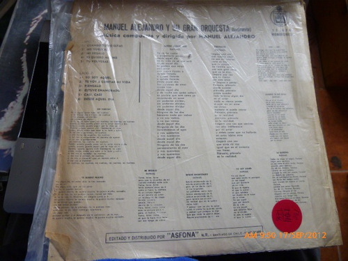 Vinilo De Manuel Alejandro Y Su Orquesta (u975