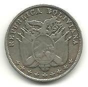 República Boliviana: 2 Centavos  1892 Cobreníquel Vf+ C904