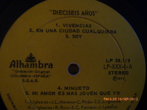 Vinilo De Julio Iglesia Dieciseis Años (u872