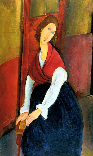 Elegante Mulher Vestido Azul Pintor Modigliani Tela Repro