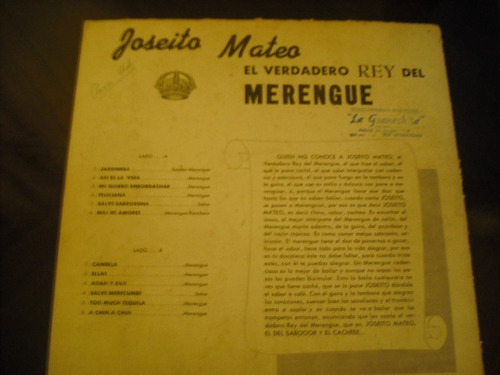 Vinilo Lp De Joseito Meteo El Rey Del Merengue (u617
