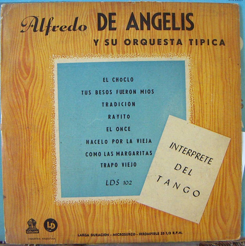 Tango, Alfredo De Angelis, Lp 10´, Css