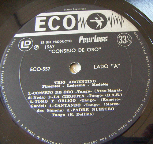Tango, Trio Argentino ( Consejo De Oro ), Lp 12´, Css (Usado)
