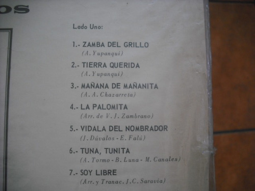 Vinilo Lp De Los Charchaleros Zamba Del Grillo (u520