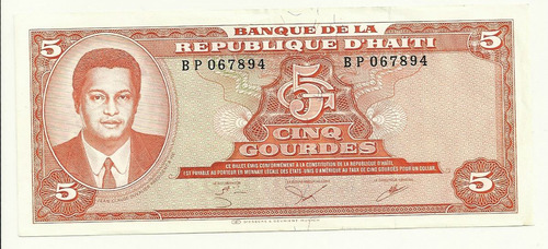 Billete Haiti 5 Gourdes (1979) Jean Claude Duvalier