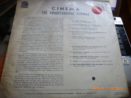 Vinilo De The Knigtsbridge Strings Cinema (xx549 (Usado)