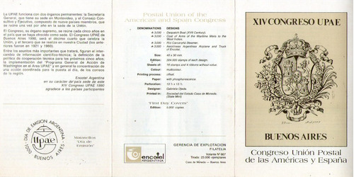 Imagen 2 de 2 de Argentina Volante Filatélico U P A E = Barcos = Avión 1990