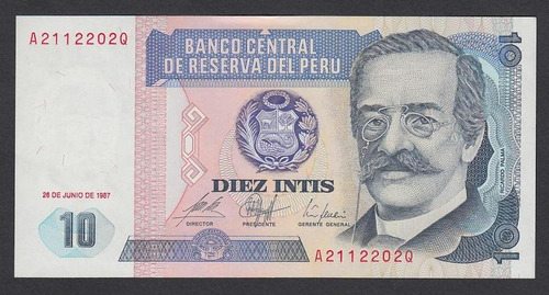 Billete Peru 10 Intis Año 1987 Unc (c85)