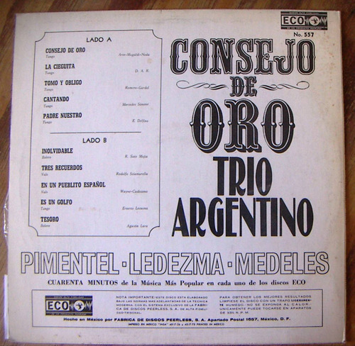 Tango, Trio Argentino ( Consejo De Oro ), Lp 12´, Css (Usado)