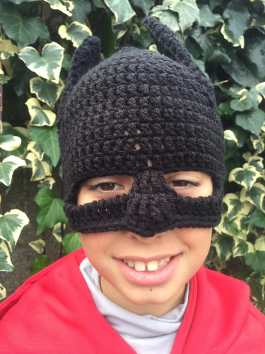 Gorro De Batman De Lana A Crochet Hecha A Mano
