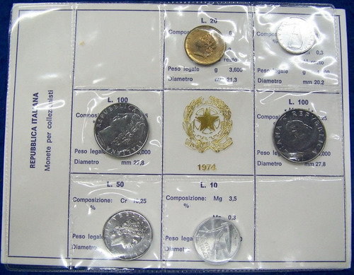 Italia 1974 * 6 Monedas * Set Mint Completo *