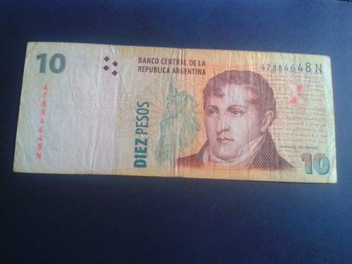 Billete Argentina Diez Pesos Escaso