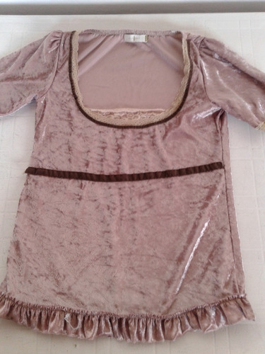 Remera Manga Corta De Plush Rosa Viejo Y Marron Talle S