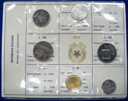 Italia 1974 * 6 Monedas * Set Mint Completo *