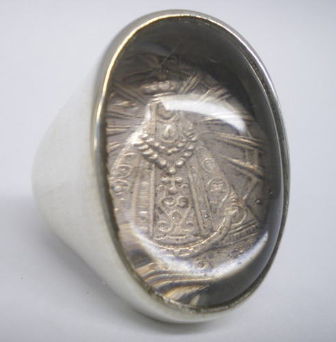 Anillo Sello Virgen De Lujan Plata 925 Y Cuarzo