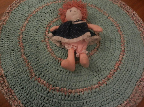 Alfombra Redonda Tejida Crochet Para Cuarto De Niños 70 Cm