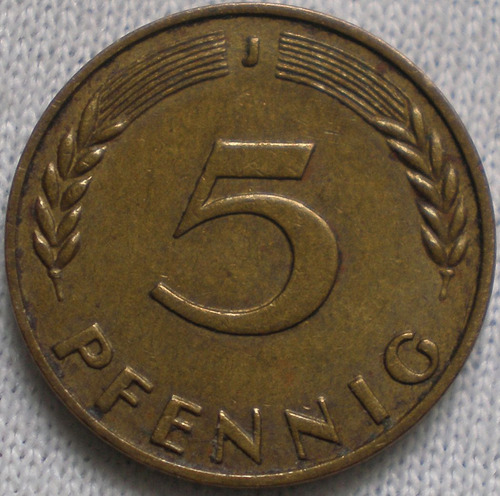 Alemania 5 Pfennig Monedas Años 1969j 1971j 1976f Km#107 C/u