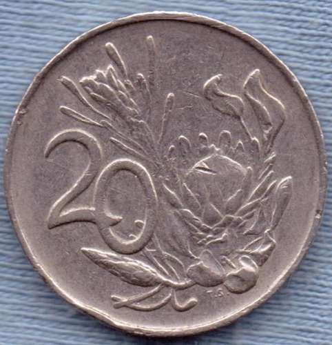 Imagen 1 de 2 de Sudafrica 20 Cents 1980 * Flores * Escudo *