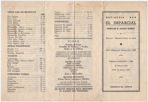 El Imparcial Rotiseria Bar Lista De Precios Decada 1940 (4)