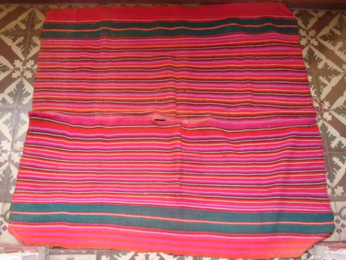 Antiguo Poncho Criollo Listado Lana Oveja. Manta O Matra