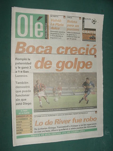 Diario Ole 27/5/96 Boca San Lorenzo Lanus Velez Estudiantes