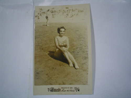 Mar Del Plata Foto Almada 1962 Bañista Playa Mujer Arena