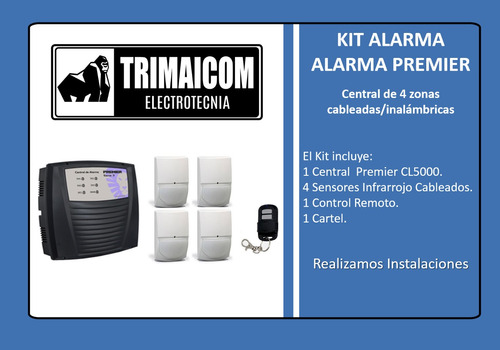 Kit Alarma Premier + 4 Sensores Movimiento + Control Remoto