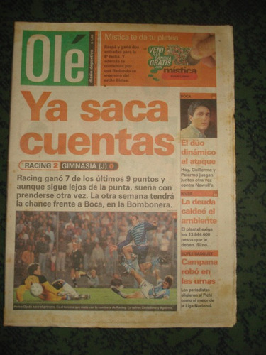 Diario Ole 10-4-1999/ya Saca Cuentas/ Racing 2 Gimnasia(j) 0
