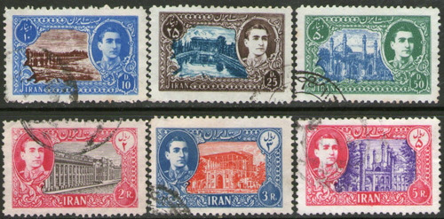 Irán Serie X 6 Sellos Usados Mezquita, Palacios, Puente 1950