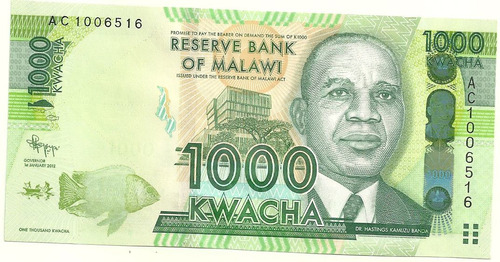 Billete De Malawi De 1000 Kwacha Del Año 2012 Sin Circular
