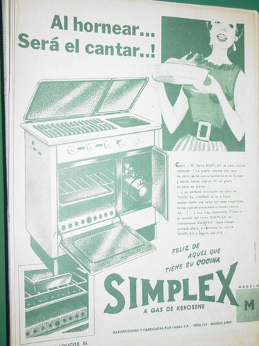 Publicidad Antigua Cocinas Simplex Gas Kerosene Mod2