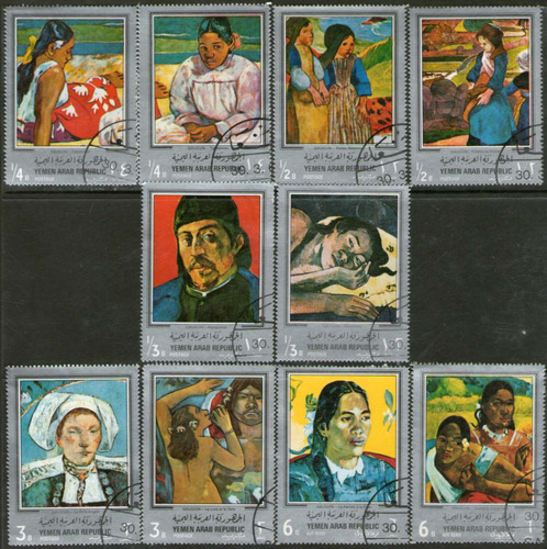 Yemen (y.a.r.) Serie X10 Sellos Usados Pinturas Gauguin 1968