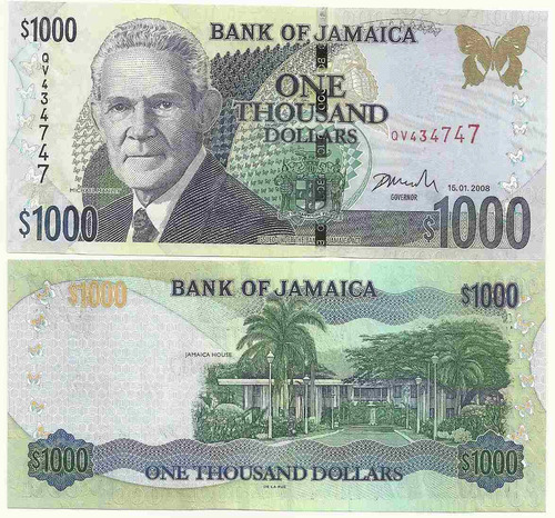 Billete De Jamaica De 1000 Dolares Año 2008 Sin Circular