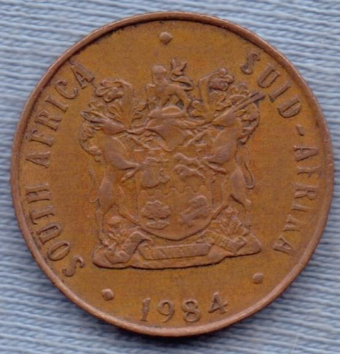 Imagen 2 de 2 de Sudafrica 2 Cents 1984 * Ñu Negro * Escudo *