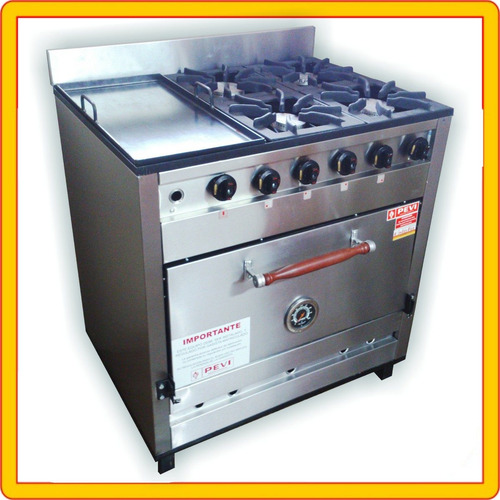 Imagen 3 de 4 de Cocina Pevi 4 H + Plancha Acero Inox 85 Cm Rejas Fundicion